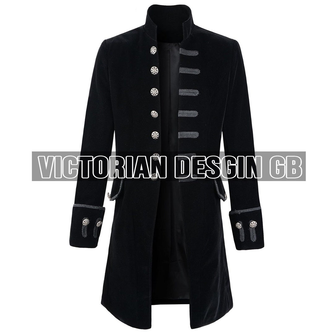Renaissance Men's Blue Brocade Goth Steampunk Victorian Velvet Frock Coat USA main image 0