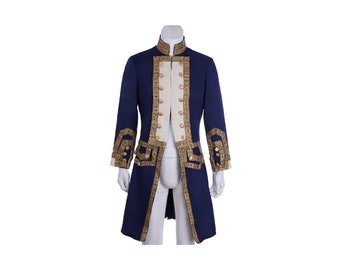 New Men's Navy Blue 18th Century Colonial Tuxedo Hamilton Coat George Washington Jacket, Medieval Frock Coat, 18th Century Frock Coat