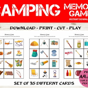 Juego de memoria de camping - Juego de camping - Juego de camping imprimible - Juego de fiesta de camping - Favor de camping - Juego de emparejamiento de camping - Actividad de camping