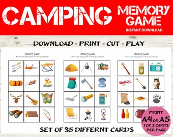 Camping Memory game - Camping Game - Printable Camping game - Camping Party Game - Camping Favor- Camping Matching game - Camping Activity