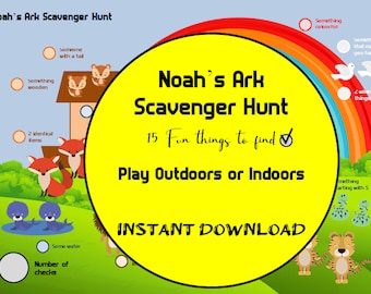 Noah's Ark Scavenger Hunt - Animal Scavenger Hunt - Bible themed Scavenger Hunt - Noah's ark indoor or outdoor game - Noah's Ark Printable