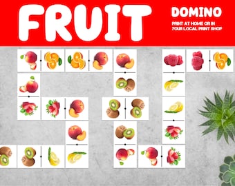 Fruit Domino spel - Fruit Party Game - Fruit thema Domino's - Fruit feestactiviteit - Afdrukbaar DIY Fruit domino gezelschapsspel - Thuisonderwijs