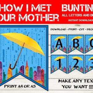Cómo conocí a vuestra madre inspirado Banner - HIMYM Alphabet Bunting - Programa de televisión personalizado HIMYM Party Decor - HIMYM Cumpleaños Imprimible Decoración