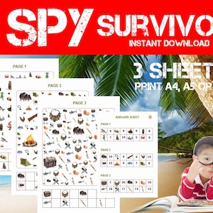 TV Survivor I spy game - TV Survivor Birthday Party game - TV Show Survivor Challenge - Survivor Challenge Look & Find game - Survivor game