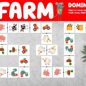 Farm Animal Domino game - Farm Party Game -Animal theme Dominoes - Farm day activity for family - Printable DIY Farm Domino -Farm party game