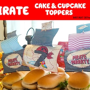 Pirate Cake and Cupcake toppers - Printable Pirate themed Sails - Pirate party decor - Pirate ship sail toppers - Pirate Birthday flags