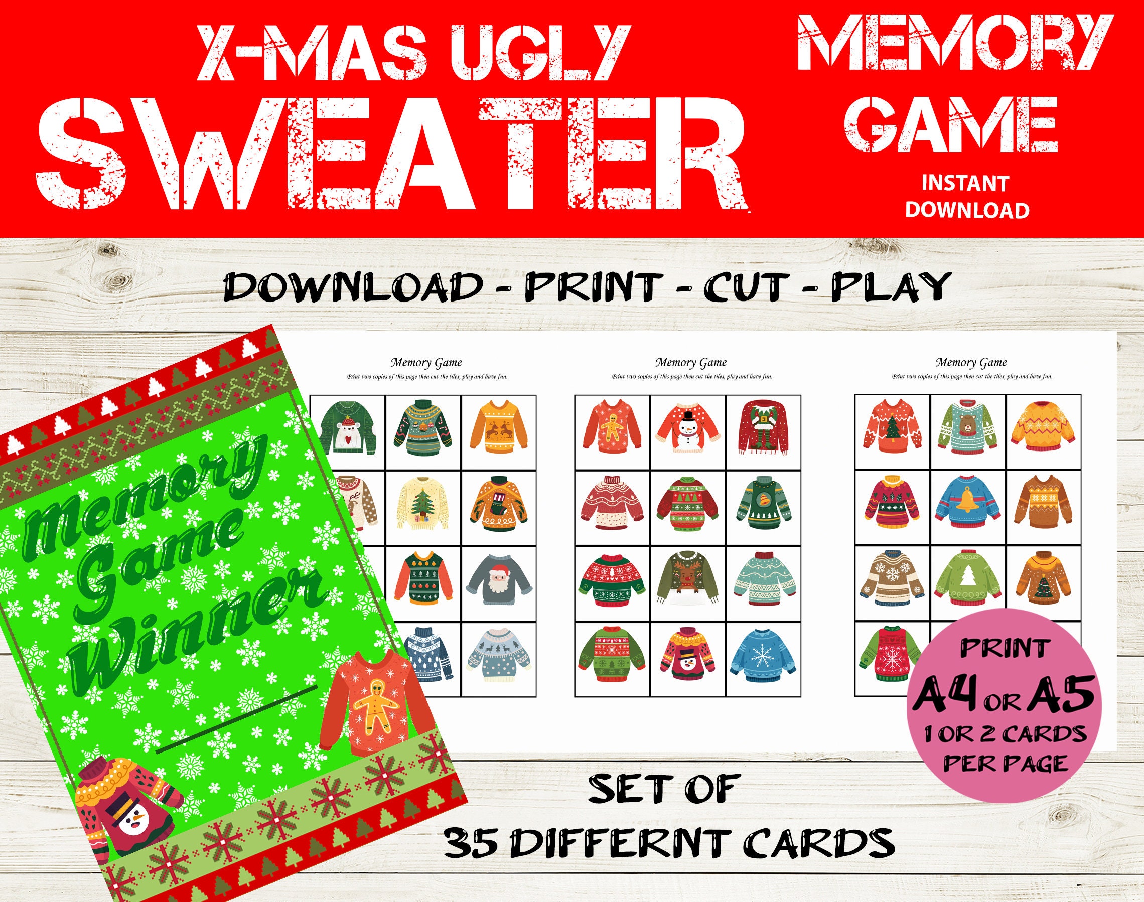 Ugly Christmas Sweater Memory Game Ugly Sweater Memory Game Etsy UK
