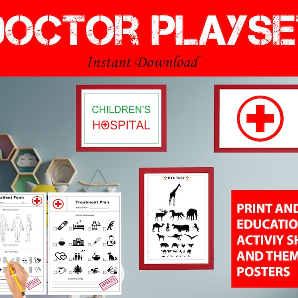 Doctor forms for Pretend Play Set - Childrens Hospital Play Set - Eye test printable - Printable Dramatic Play Set - Doctor & Patient forms