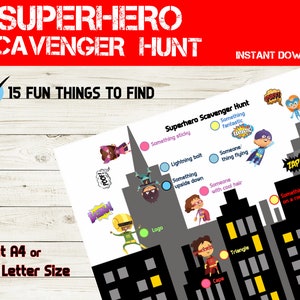 Superhero Scavenger Hunt - Superhero Party Game - Superhero Party Favor - Superhero Birthday Activity - Kids Superhero Printable party game
