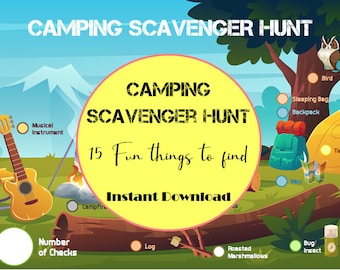 Camping Scavenger Hunt - Hiking Scavenger Hunt - Camping Party Favor - Camping game - Camping  Printables - Kids Camping activities