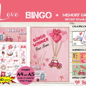 Jeu de bingo et de mémoire de 30 cartes pour la Saint-Valentin - Jeu de fête de la Saint-Valentin - Bingo sur le thème de l'amour - Activité de la Saint-Valentin pour les enfants