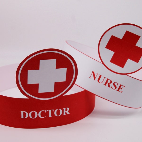 Editable Medical Party Hats - Doctor party crowns - Nurse party hats - Doctor pretend play hats - Hospital party hats - Nurse graduation