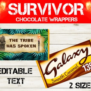 Editable TV Show Survivor Candy Bar wrapper - Survivor Chocolate wrapper - Survivor Candy wrapper - Survivor Birthday - Survivor fan favor