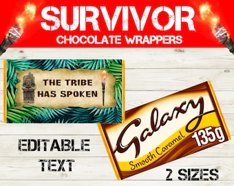 Bearbeitbare TV-Show Survivor Schokoriegel Wrapper - Survivor Schokolade Wrapper - Survivor Candy Wrapper - Survivor Geburtstag - Survivor Fan favor