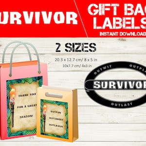TV show Survivor Editable Gift Bag Labels - Survivor Thank You Labels - Survivor Birthday Favor Bag Labels - Survivor Party Thank You Tags