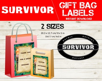 Programa de televisión Survivor Editable Gift Bag Labels - Survivor Thank You Labels - Survivor Birthday Favor Bag Labels - Survivor Party Thank You Tags