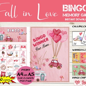 Jeu de bingo et de mémoire de 10 cartes pour la Saint-Valentin - Jeu de fête de la Saint-Valentin - Bingo sur le thème de l'amour - Activité de la Saint-Valentin pour les enfants