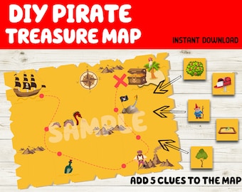 Mapa del tesoro pirata DIY - Actividad de fiesta pirata - Mapa del tesoro pirata imprimible - Búsqueda del tesoro pirata DIY - Juego de cumpleaños pirata para niños DIY