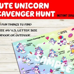 Cute Unicorn Scavenger Hunt - Unicorn Birthday Scavenger Hunt -Unicorn Indoor Scavenger Hunt - Unicorn game - Unicorn Outdoor Scavenger Hunt