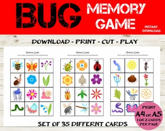 Bug Memory game - Bug Party Game - Printable Insect Party game - Bug Matching game -Summer Memory game - Bug Party Favor- Bug party Activity