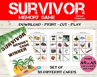 TV Survivor Memory game - TV Survivor Birthday Party game - TV Show Survivor Challenge - Survivor Match a pair Challenge - Survivor game
