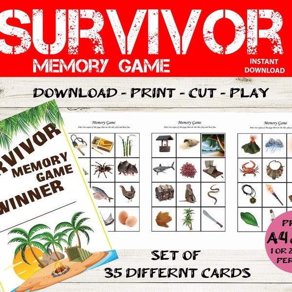 TV Survivor Memory-spel - TV Survivor Birthday Party-spel - TV Show Survivor Challenge - Survivor Match een paar Challenge - Survivor-spel