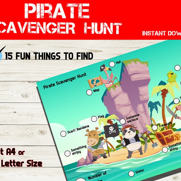 Pirate Scavenger Hunt - Pirate Party Game -Pirate Party Favor - Pirate-themed Birthday Activity - Pirate Printable party game -Treasure hunt