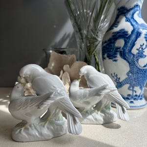 White Porcelain Love Birds | Pair of Decorative Porcelain Doves | Twin Birds