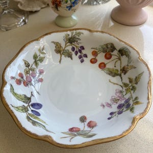 Antique 1916 Rosenthal Selb Bavaria Bowl – Hand-Painted Fruit and Berries, Signed & Dated 1916 Gold Detailing measures 24 cm wide