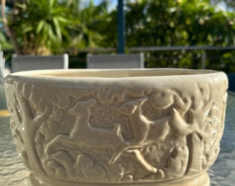 Huntley Pottery Trough Australian Pottery, Cream Glazed Pottery with Deer Design circ 1930's