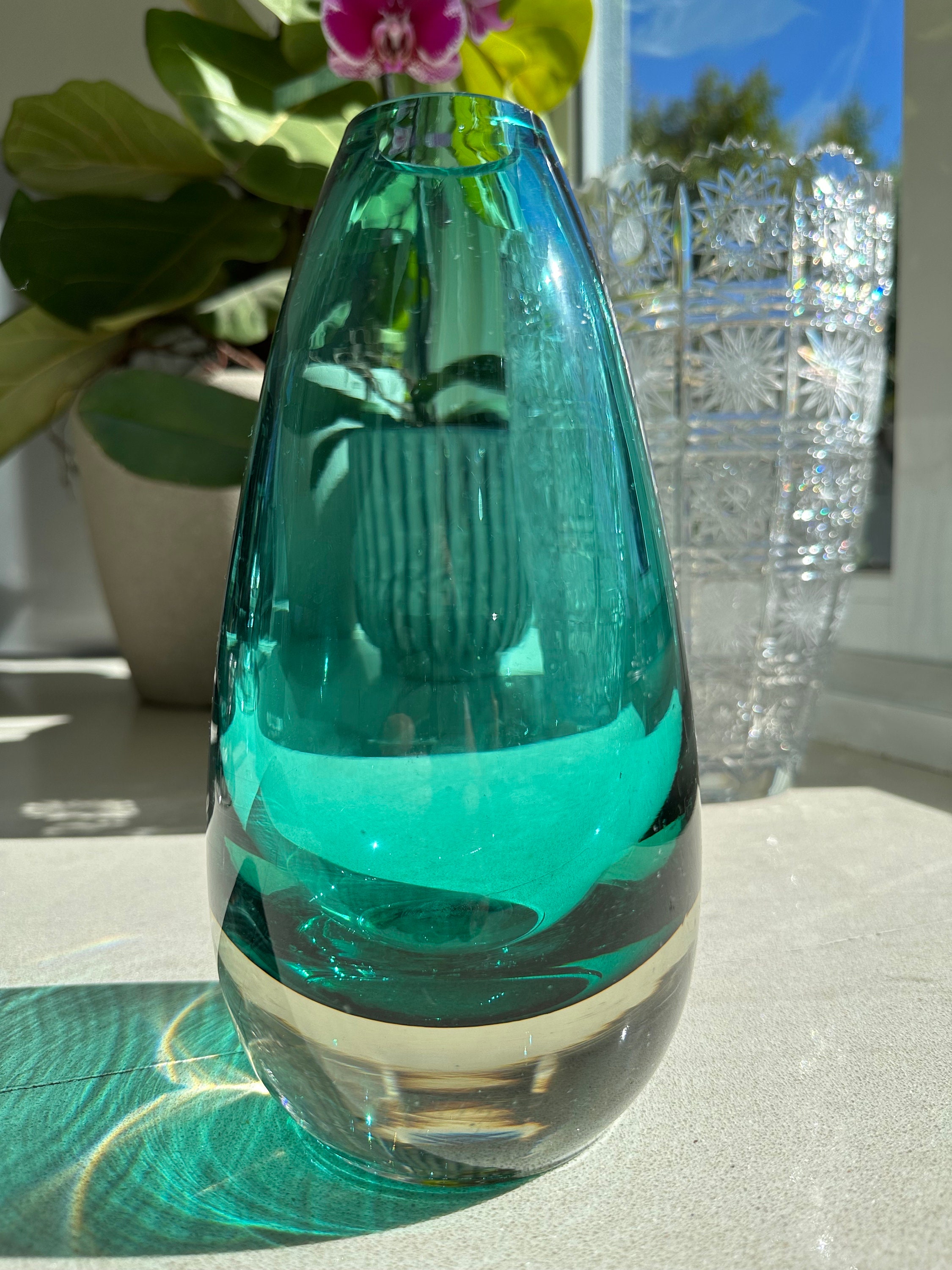 超希少品 】70's STIVER ITALY 大型 花瓶 クリスタル 緑 超希少品