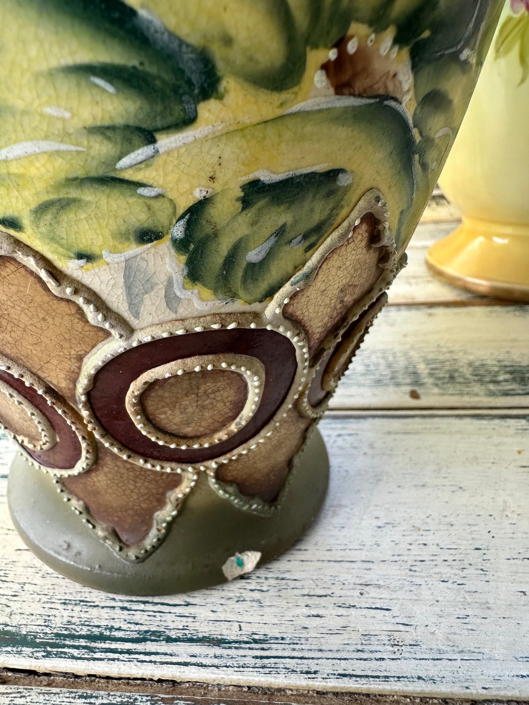 Old Japanese Moriage Vase Floral Pink Rose Design With Twin