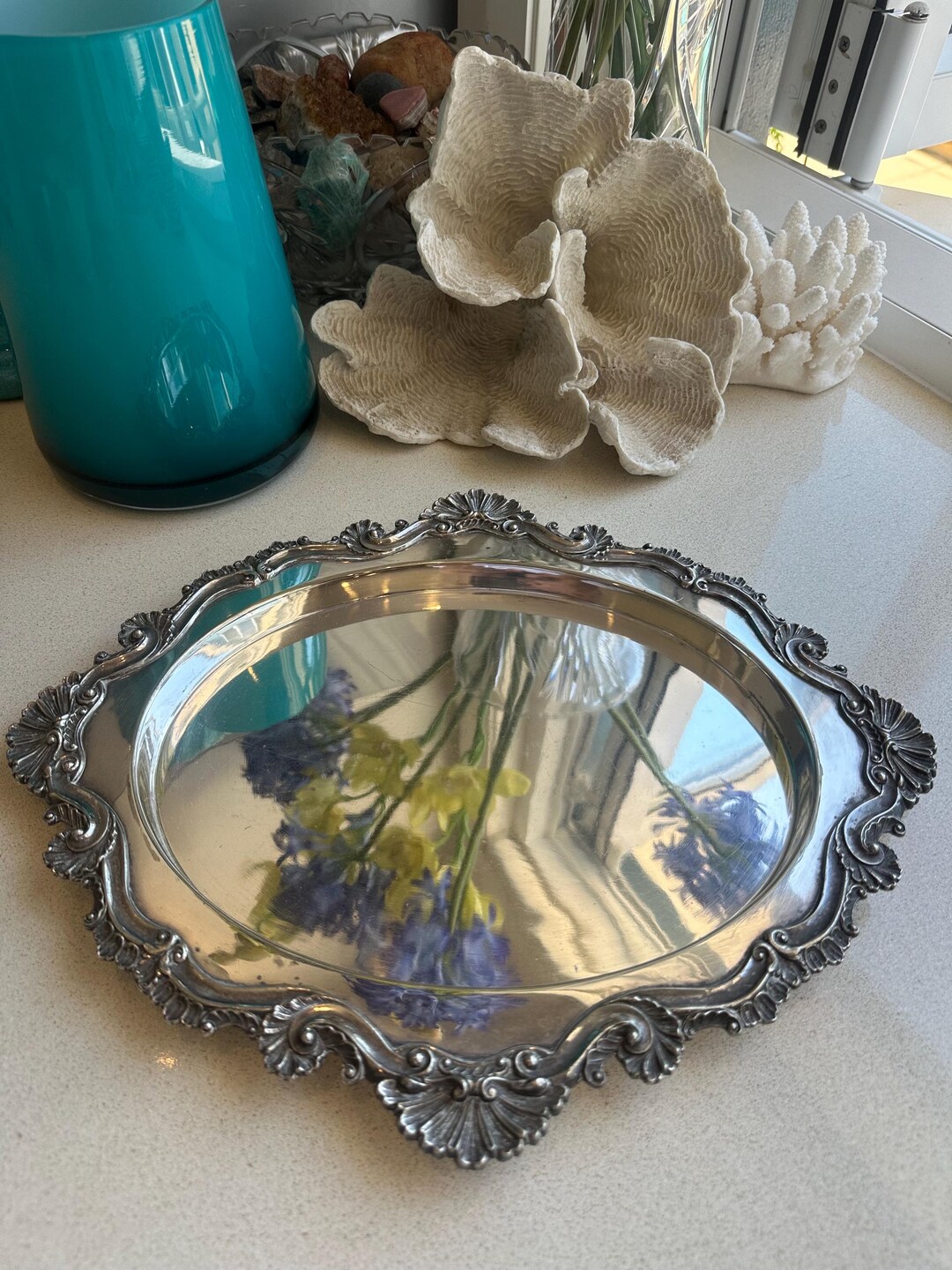 Antique James Dixon & Sons Silver Plated Tray | Rococo Shell