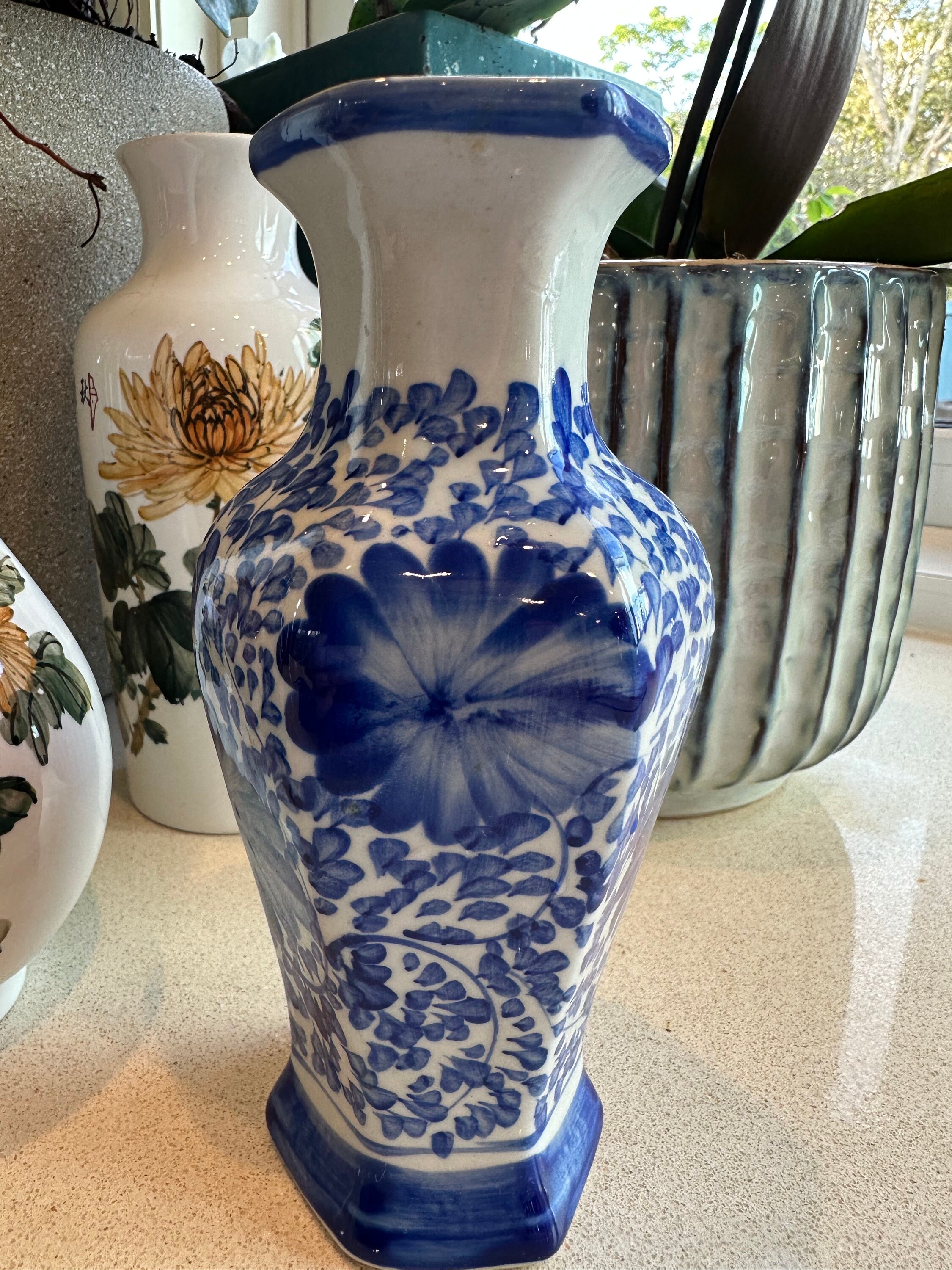 Adorable Delft Vintage Vase, Blue White Floral Motif Vase