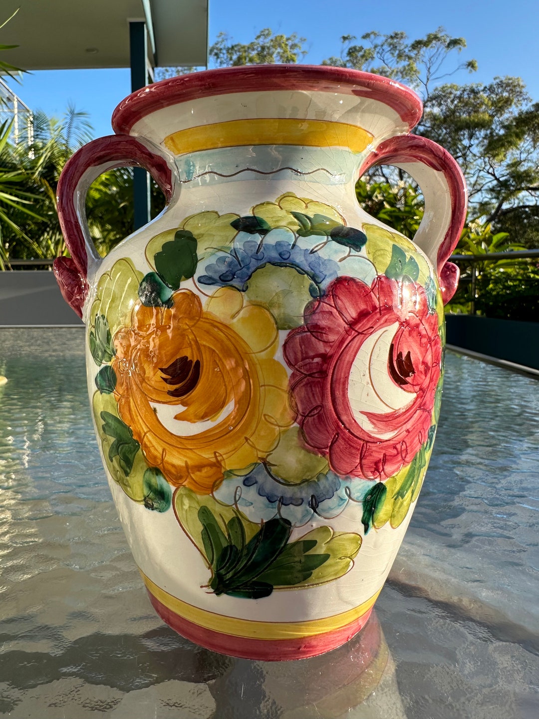 Italian Vintage Ceramic Vase, Paoli Ceramics Sicily Italy Floral