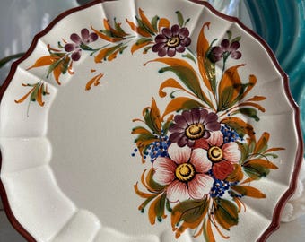 Ceramic Italian Hand Painted Wall Plate | Ceramiche Il Falco F.lli Marino | Rustic Floral Majolica |24 cm Decorative Plate circ 1960-70's