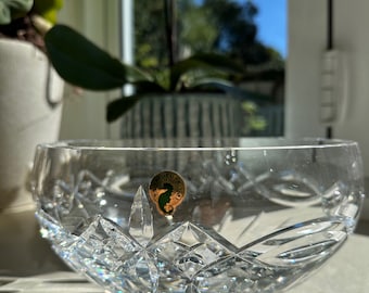 Bol grande de cristal Waterford tipo dolmen con etiqueta original / Bol vintage de cristal Waterford de 22 cm de ancho