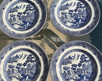 Platos llanos vintage Johnson Bros Blue Willow - Juego de 4 de cerámica