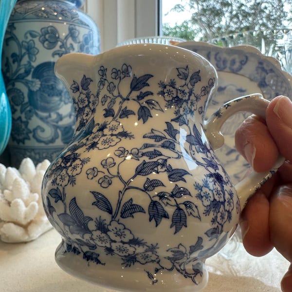 Broadhurst May Blossom Vintage Ironstone Milk Jug/Creamer | Pretty Blue Floral Design Circ 197-80's