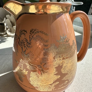 Bule de chá em relevo dourado Gibsons Staffordshire England, bule de chá inglês rosa e dourado