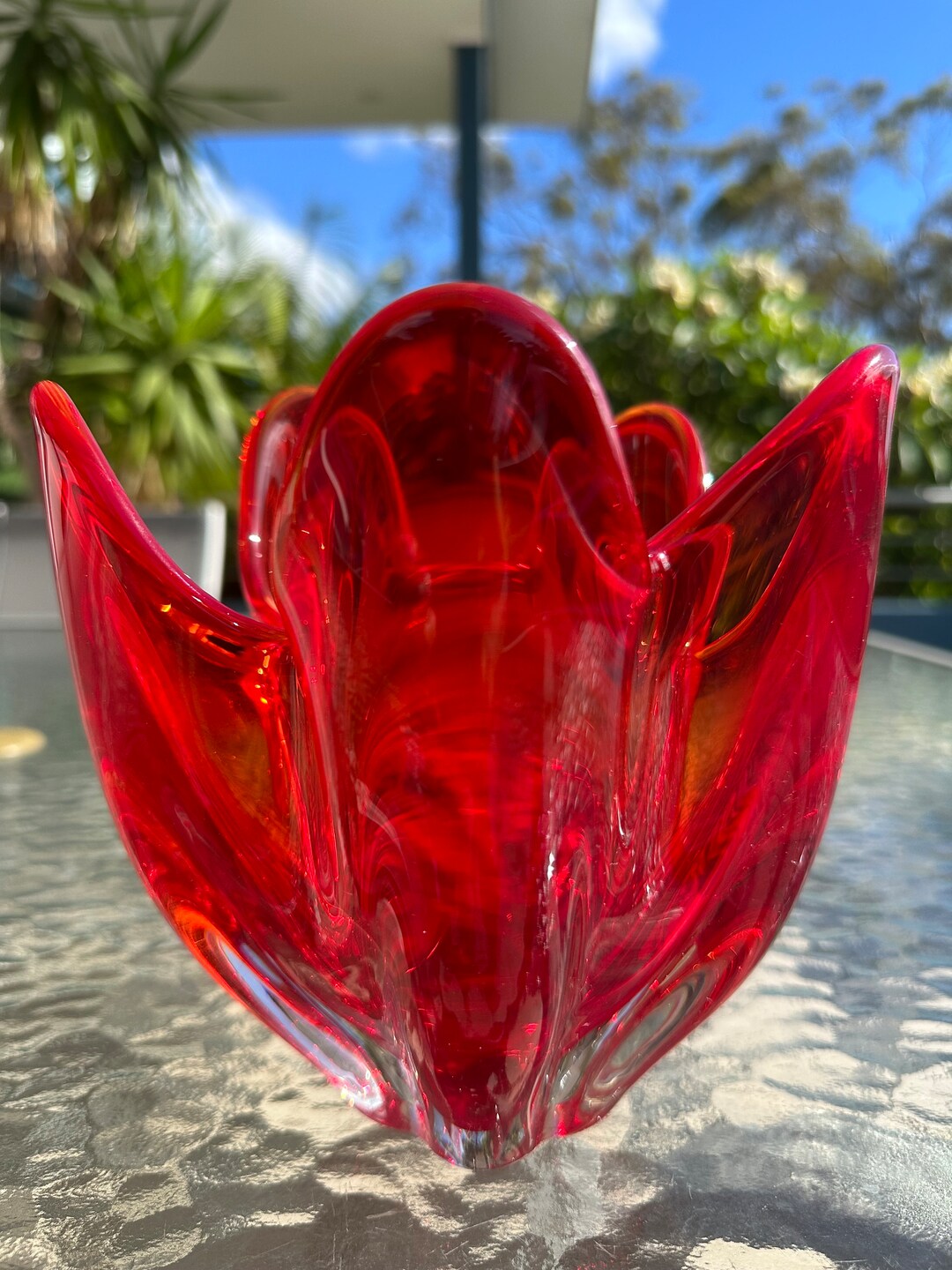 Vintage Red Glass Handkerchief Vase, Japanese Art Glass Retro Vase Etsy