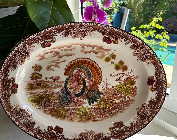Large turkey platter vintage transferware with decorative plums