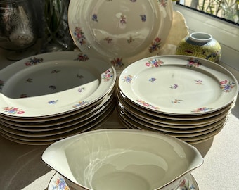 Juego de vajilla Rosenthal Viktoria Elfenbein: borde floral dorado, 17 piezas