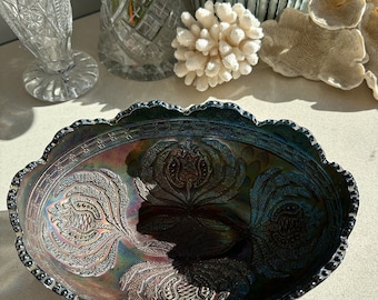 アンティークフェントンブラックカーニバルガラスボウル – アザミと