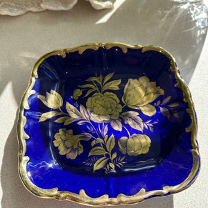 KPM Germany Blue Porcelain and Gold Dish, Royal Porzellan Bavaria Plate - KPM Germany Handarbeit Echt Cobalt - Gold Painted Porcelain Dish