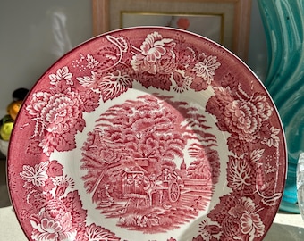 Pink Transferware Enoch Woods English Scenery Dinnerplate. Wood