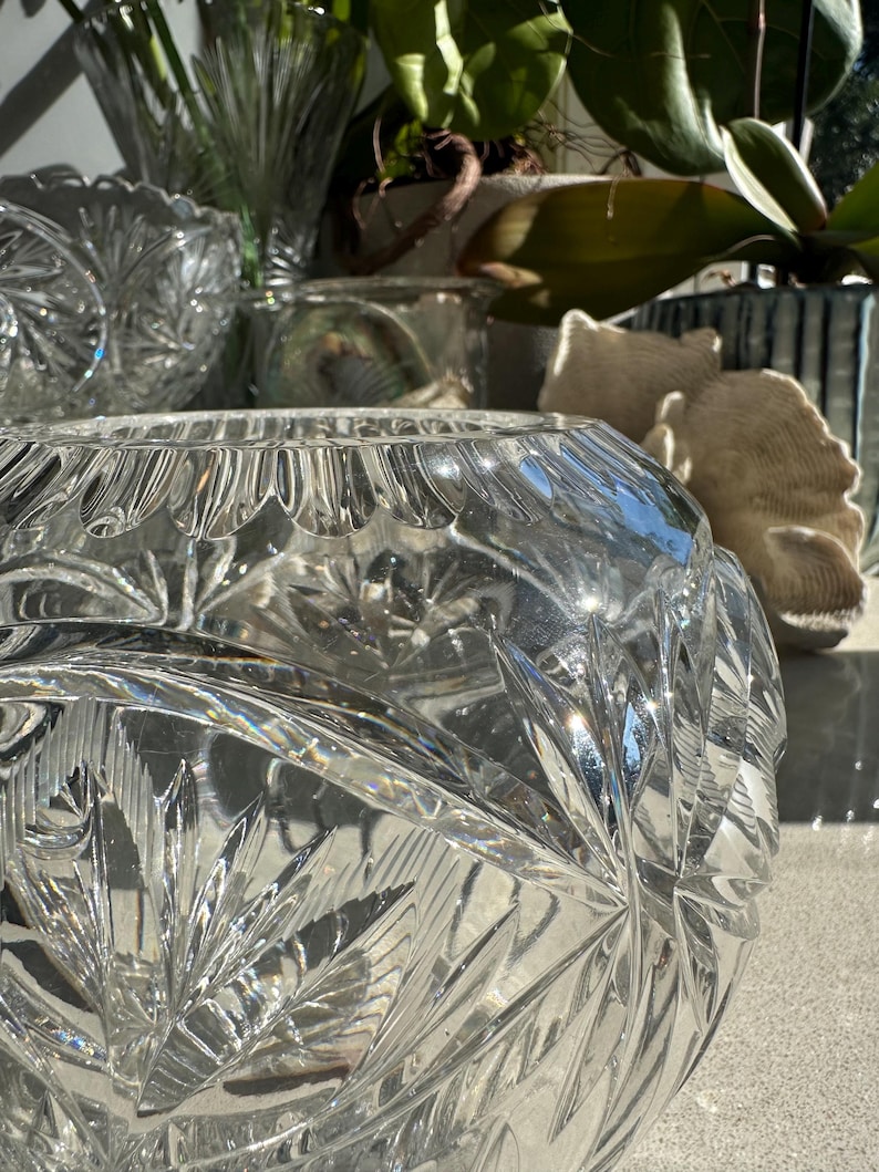 CRYSTAL ROSE VASE Crystal Flower Vase, Deep Patterned Crystal and