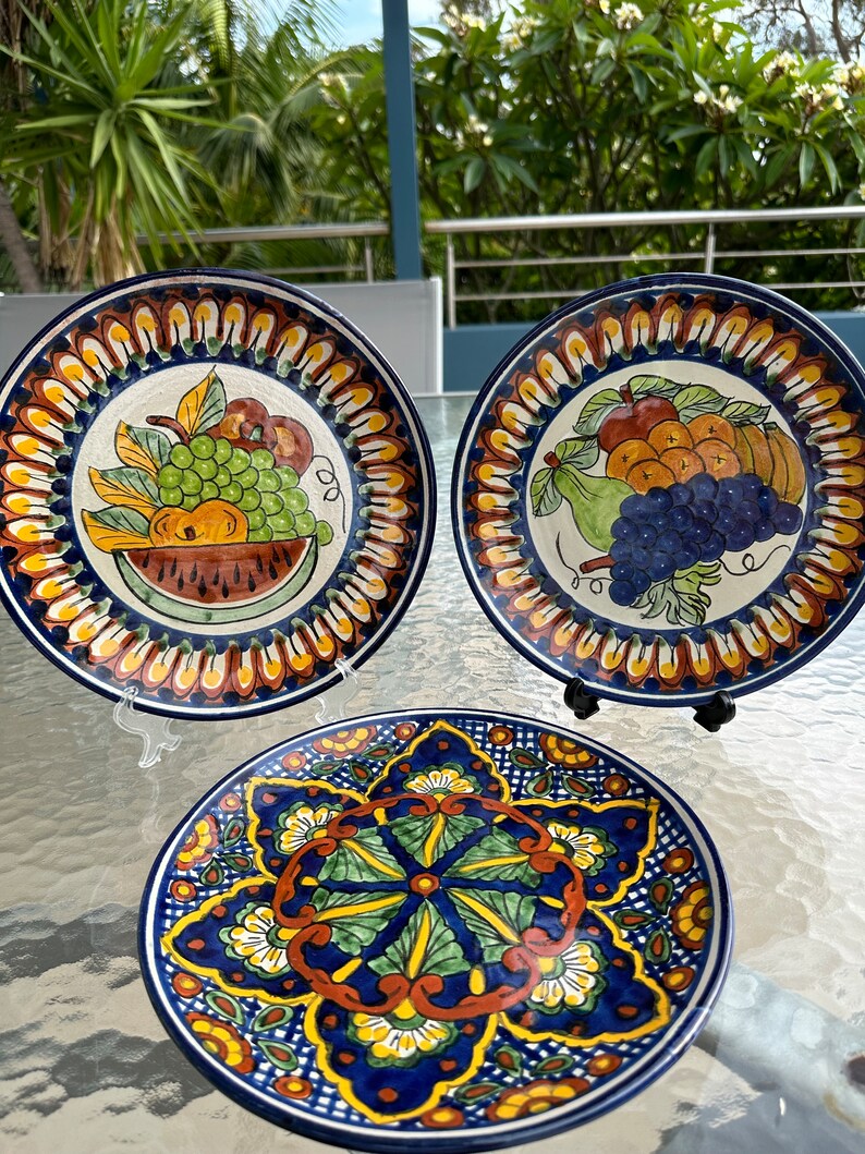 Mexican Pottery Plates Set of 3 Grapes and Moroccan Themed Plates