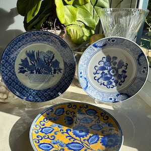 Chinese Porcelain Heavy Quality Plates Set of 3 Porcelain Heavy Decorative Plates - Bright Blue, Gold, White -  Kitchen Decorating Ideas
