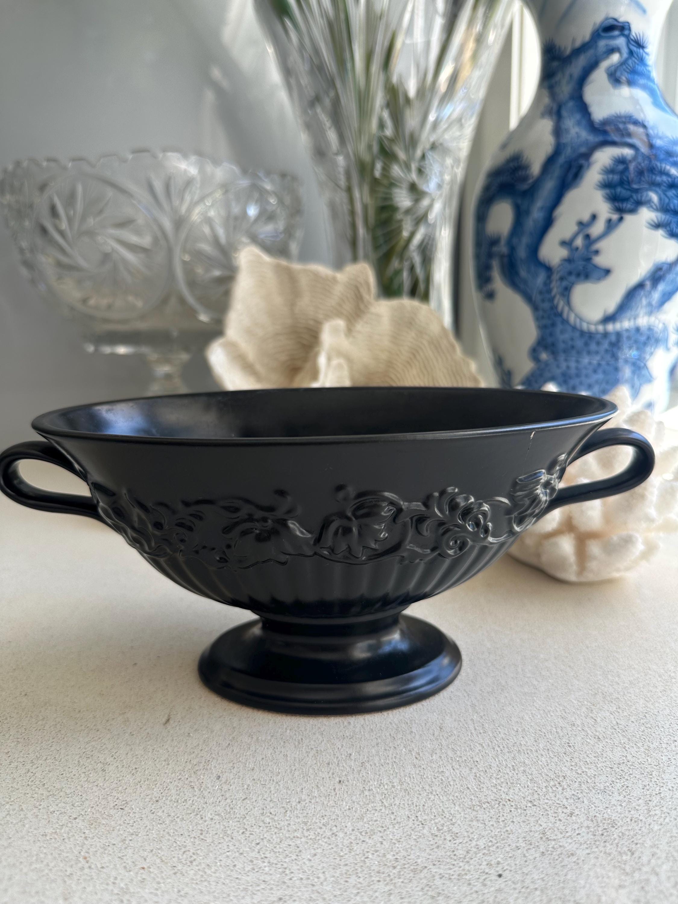 【レア】ウェッジウッド　ジャスパー　ブラック　フラワーベース　花瓶　黒 ぽぷこ様専用』Wedgwood ウエッジウッド ジャスパー 花瓶（黒